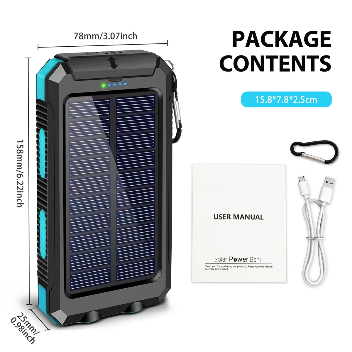 30000mAh Solar Power Bank with Flashlight Digital Display Fast Charger