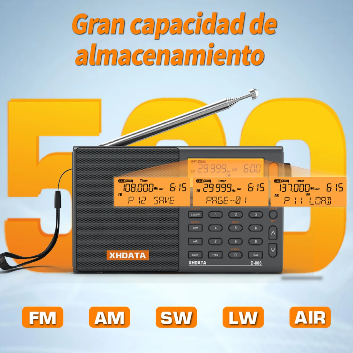 XHDATA D808 Portable Multiband AM FM MW Shortwave Radio Receiver