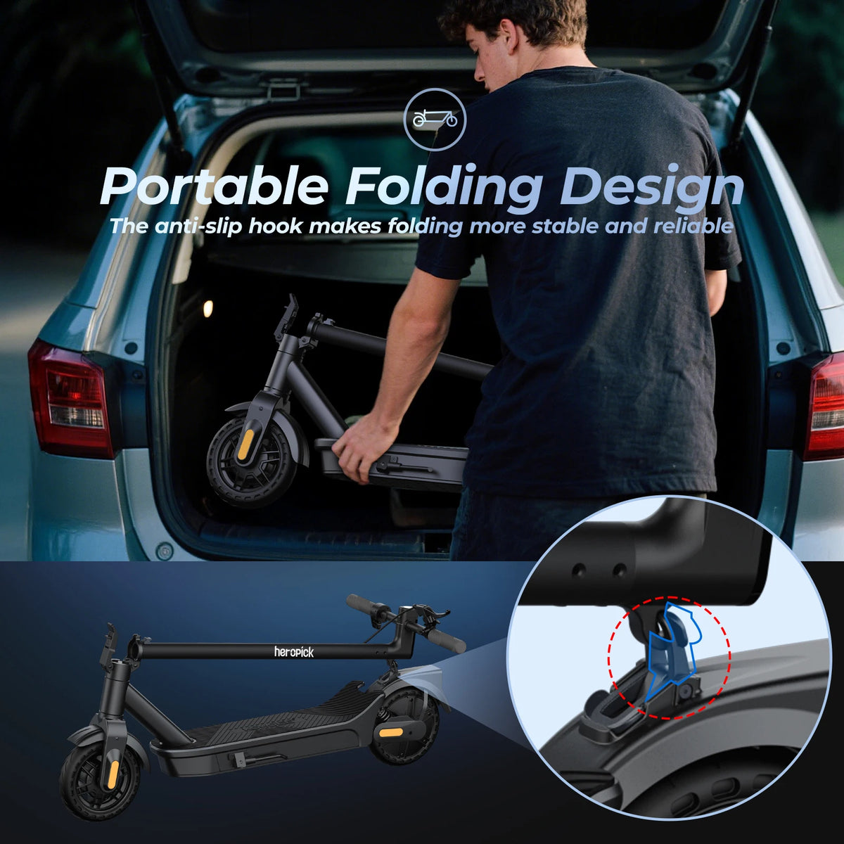 HeroPick Foldable Electric Scooter With Dual Suspension And Fast Charging