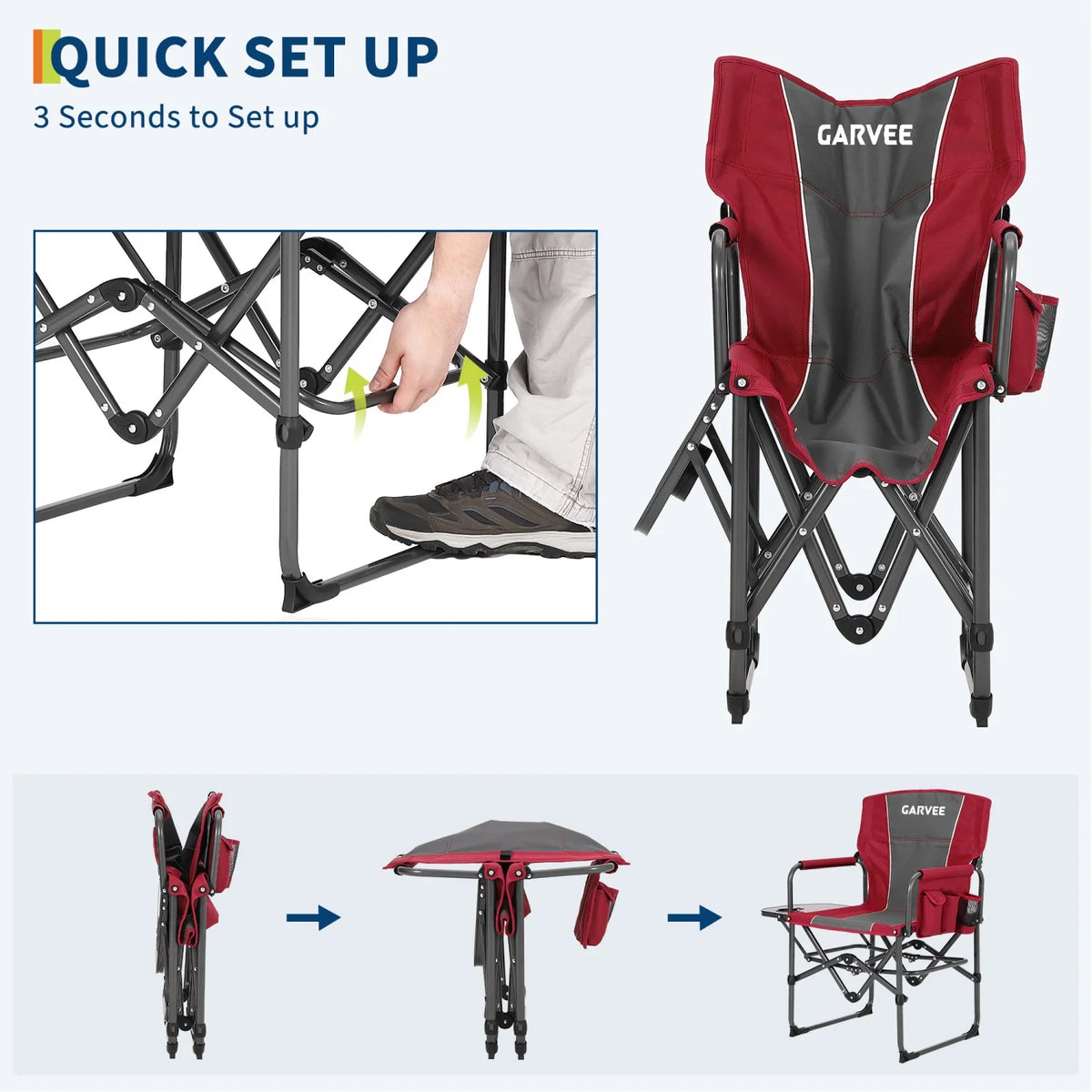 HiMiss Heavy Duty Folding Directors Chair Side Table Cup Holder