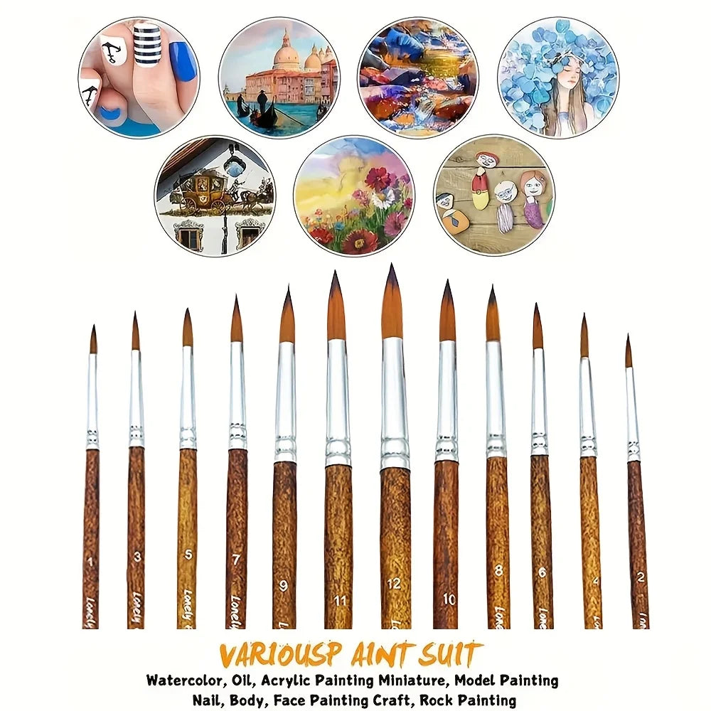 Lonely Finger 12 Piece Synthetic Nylon Artist Paint Brush Set