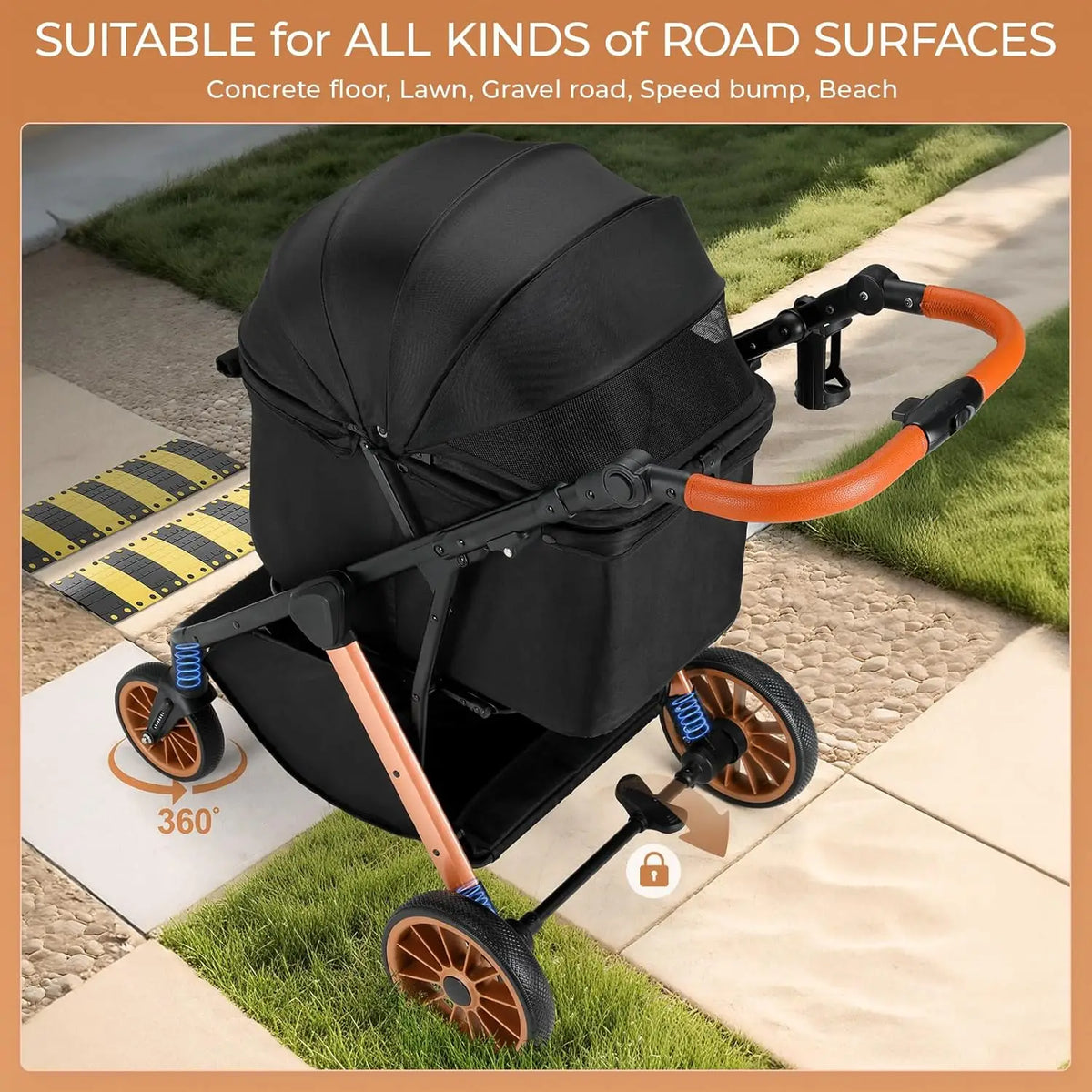 Foldable Pet Stroller for Dogs and Cats with Sun Shade