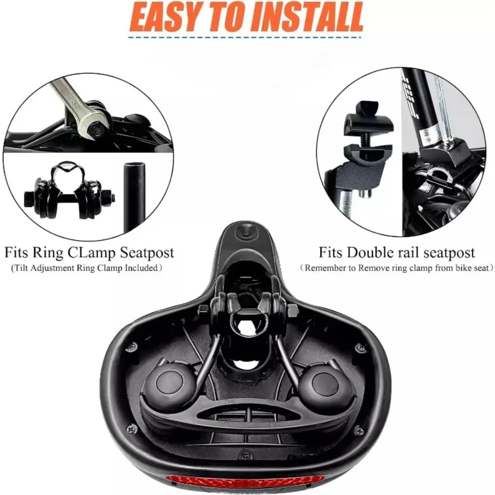 Hollow Breathable Bike Seat Cushion Widened Soft Bicycle Saddle With Taillight for Mountain & Road Cycling