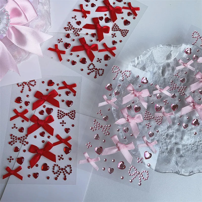 3D Bow Heart Kpop Photocard Stickers For Scrapbook Journals