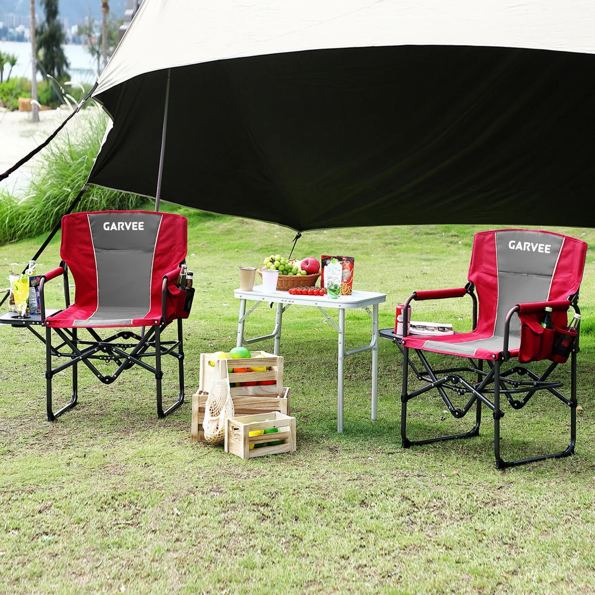 HiMiss Heavy Duty Folding Directors Chair Side Table Cup Holder