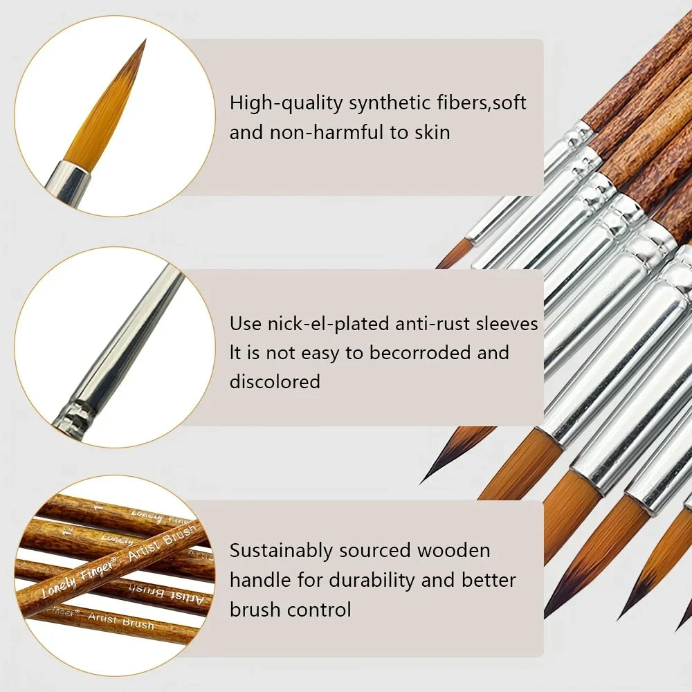 Lonely Finger 12 Piece Synthetic Nylon Artist Paint Brush Set