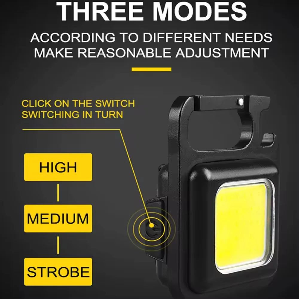 Rechargeable Mini Cob Keychain Flashlight With Magnet And Four Modes