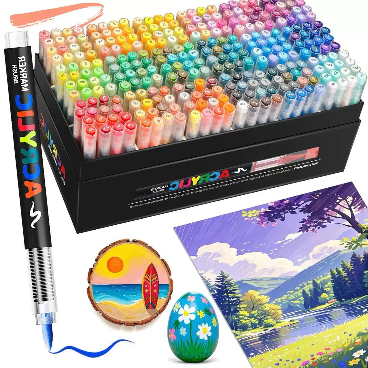 Acrylic Brush Marker Pen Set Free‑ink System Soft Flexible Tip Paint Markers for Rock Ceramic Glass Wood Canvas DIY Art Graffiti Drawing Craft Supplies