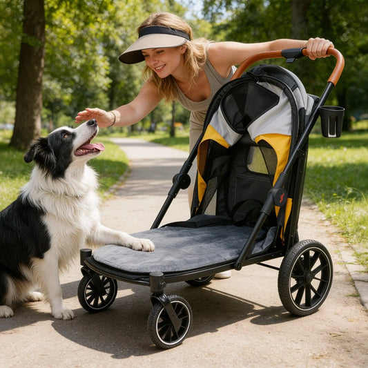 Foldable Four Wheels Pet Dog Stroller With Breathable Mesh Frame