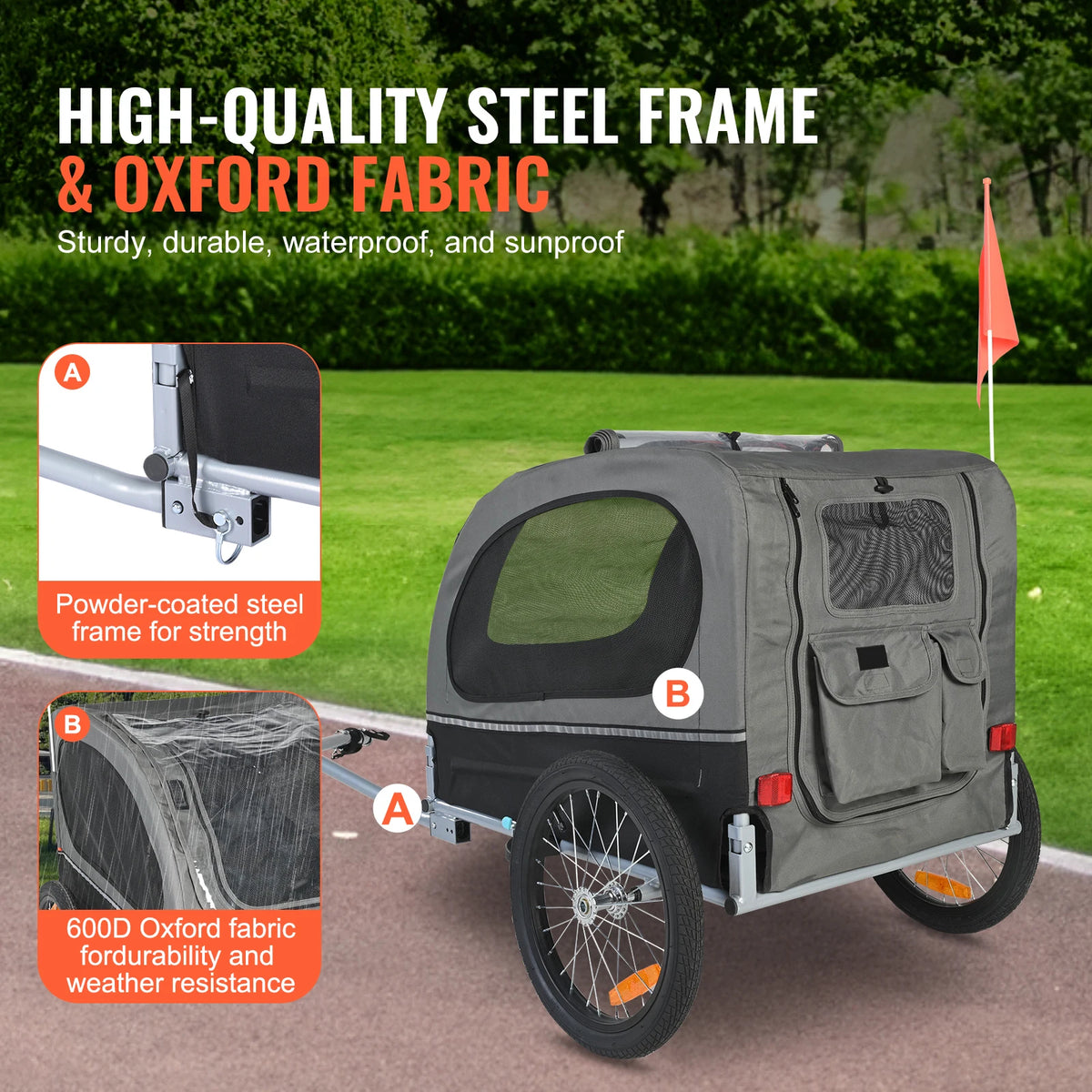 SucceBuy Folding Dog Bike Trailer Pet Carrier With Safety Reflectors