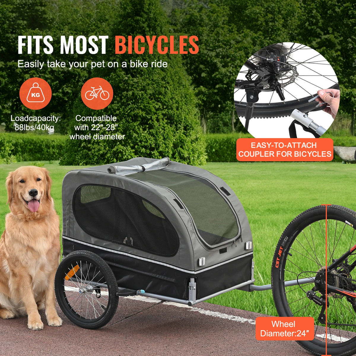 SucceBuy Folding Dog Bike Trailer Pet Carrier With Safety Reflectors