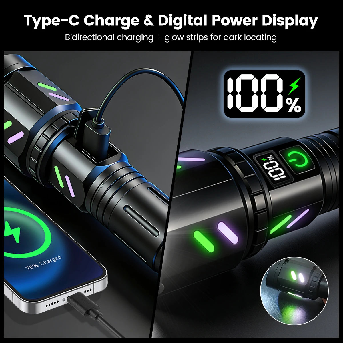 Vastfire Rechargeable IPX6 Waterproof Zoom LED Flashlight Power Bank