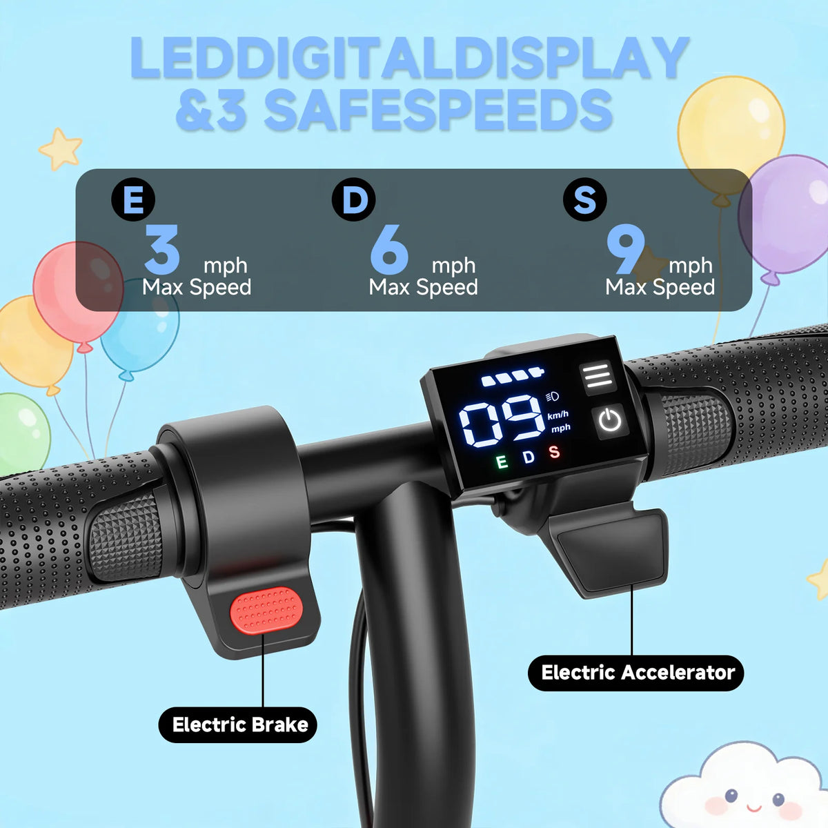 Ladped Kids Electric Scooter With Three Speed Modes Extended Range