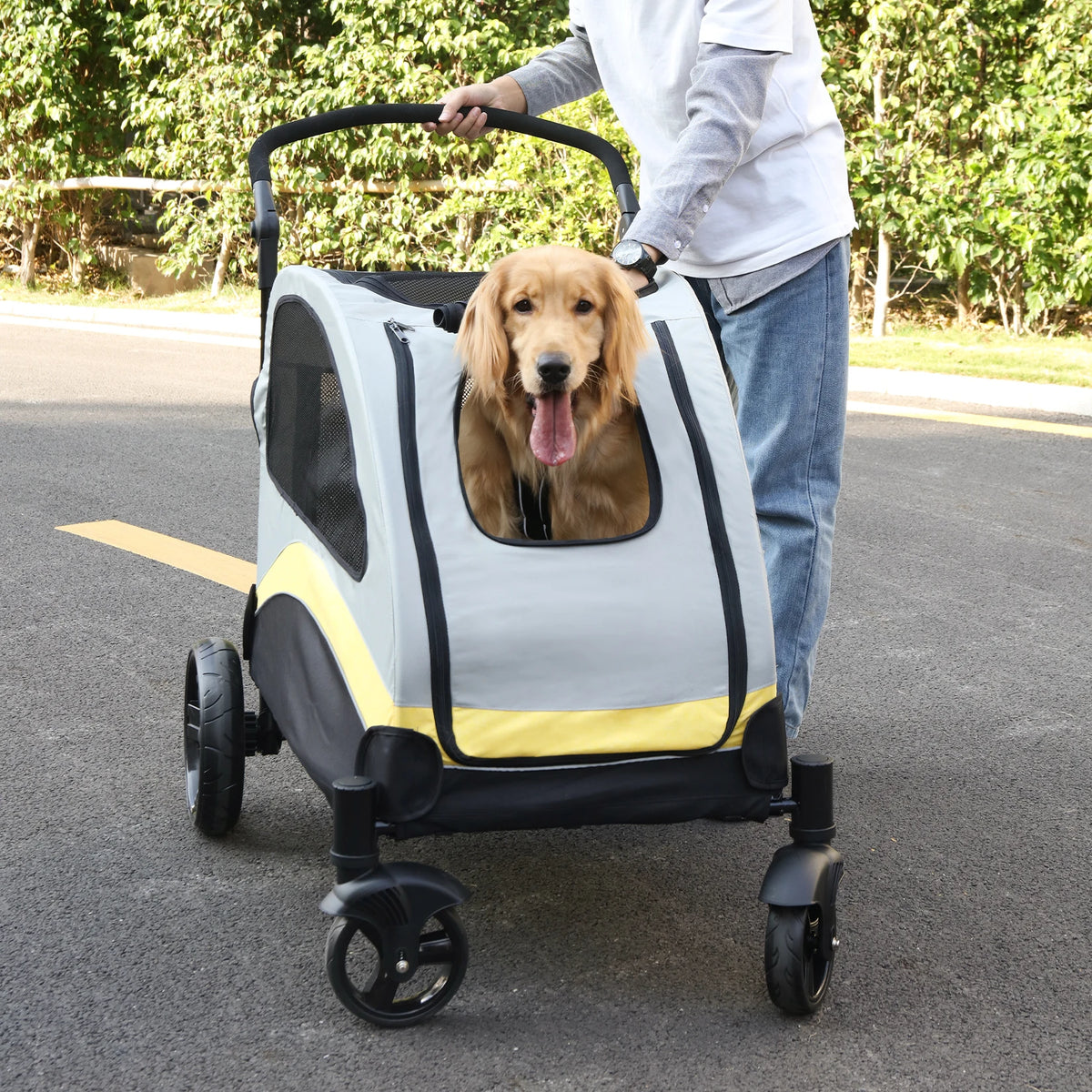 Foldable Breathable Dog Stroller With Four Wheels for Travel