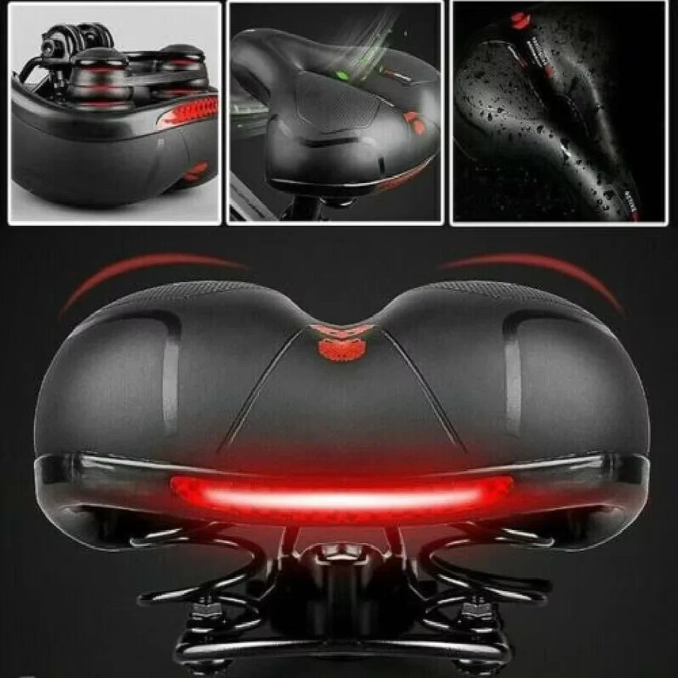 Hollow Breathable Bike Seat Cushion Widened Soft Bicycle Saddle With Taillight for Mountain & Road Cycling