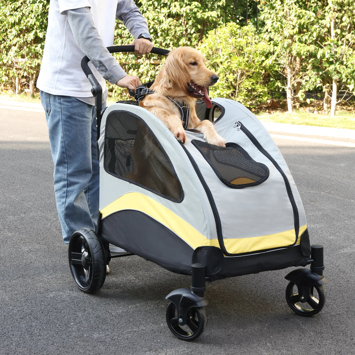 Foldable Breathable Dog Stroller With Four Wheels for Travel