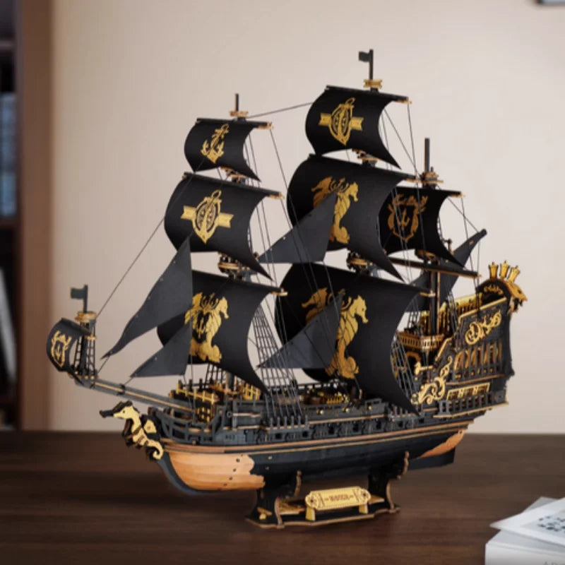 Robotime Rokr Wooden Seahouse Barque Model Building Kit