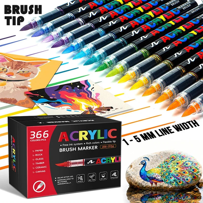 Acrylic Brush Markers for Fabric Rock Ceramic and DIY Crafts