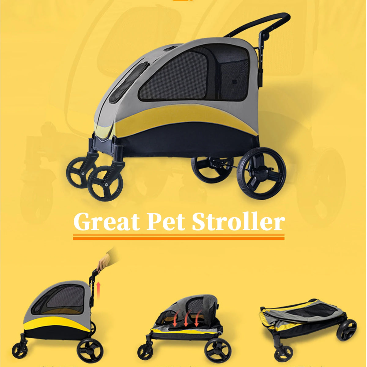 Foldable Breathable Dog Stroller With Four Wheels for Travel