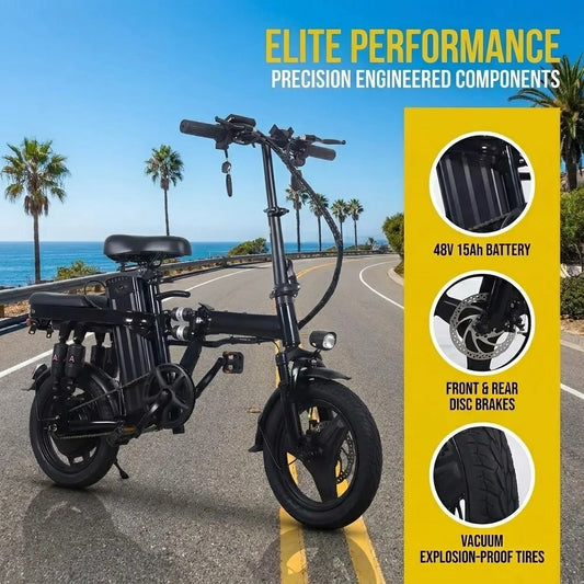 Folding Electric Bike With Rear Seat And Removable Battery