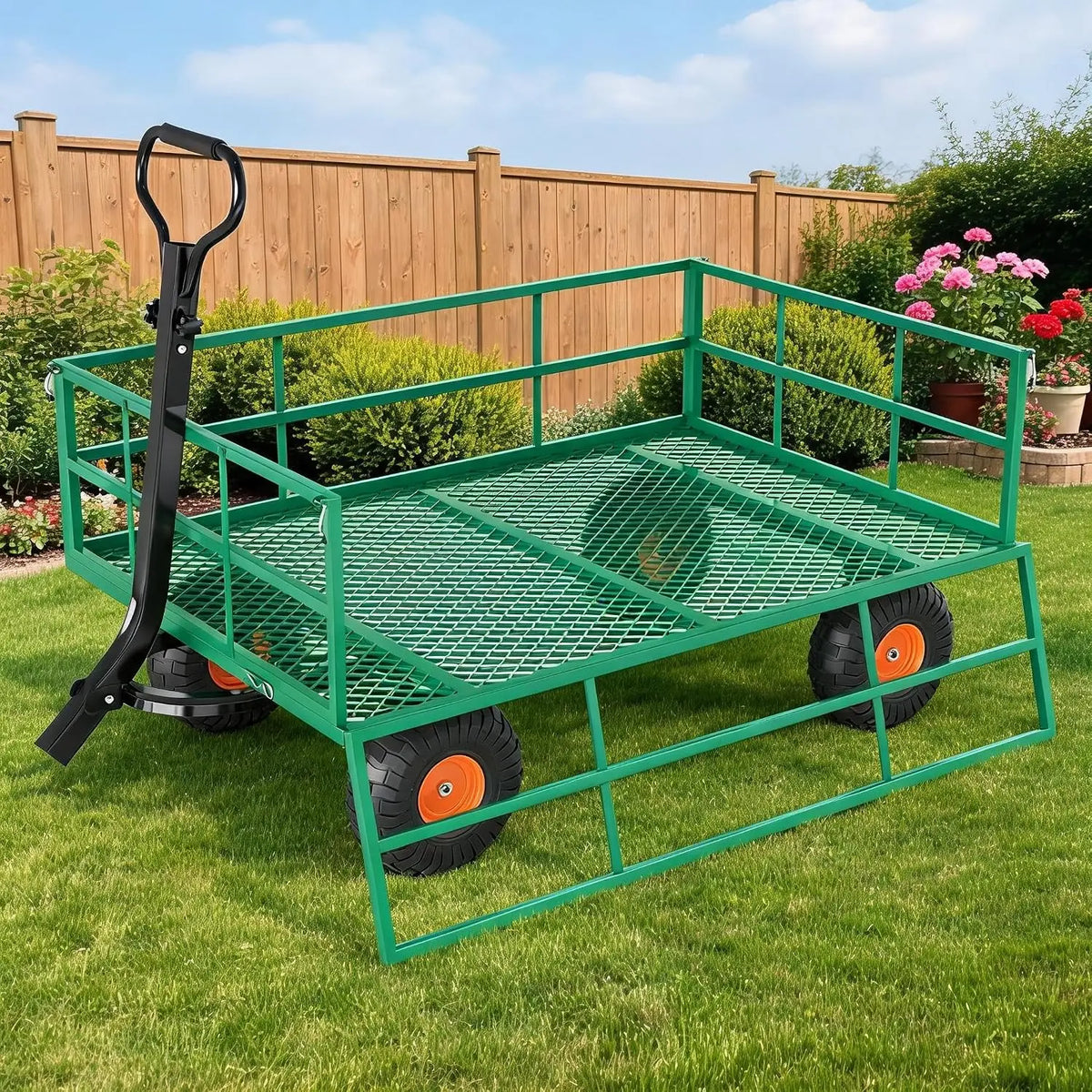 Tacleekii Heavy Duty Steel Garden Wagon With Removable Mesh Sides