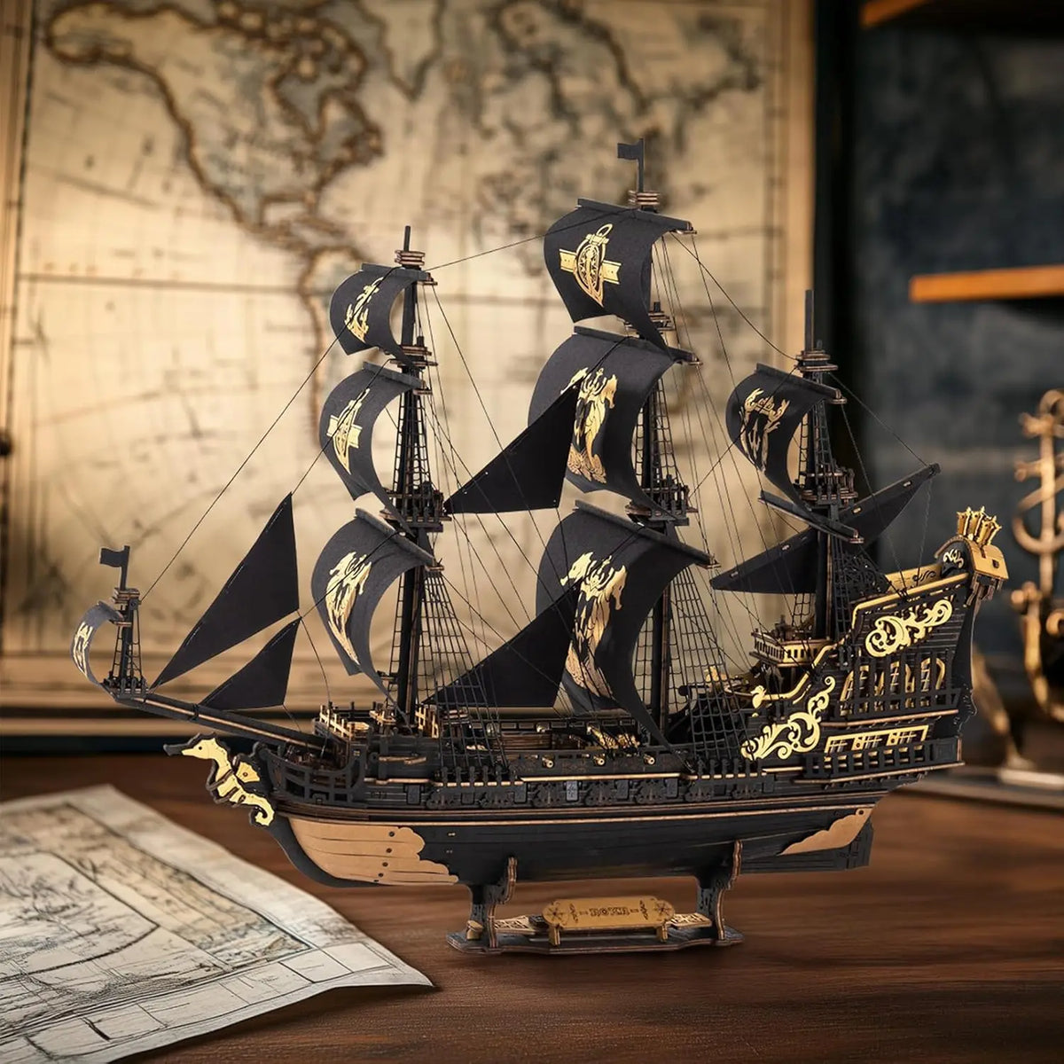 Robotime Rokr Wooden Seahouse Barque Model Building Kit