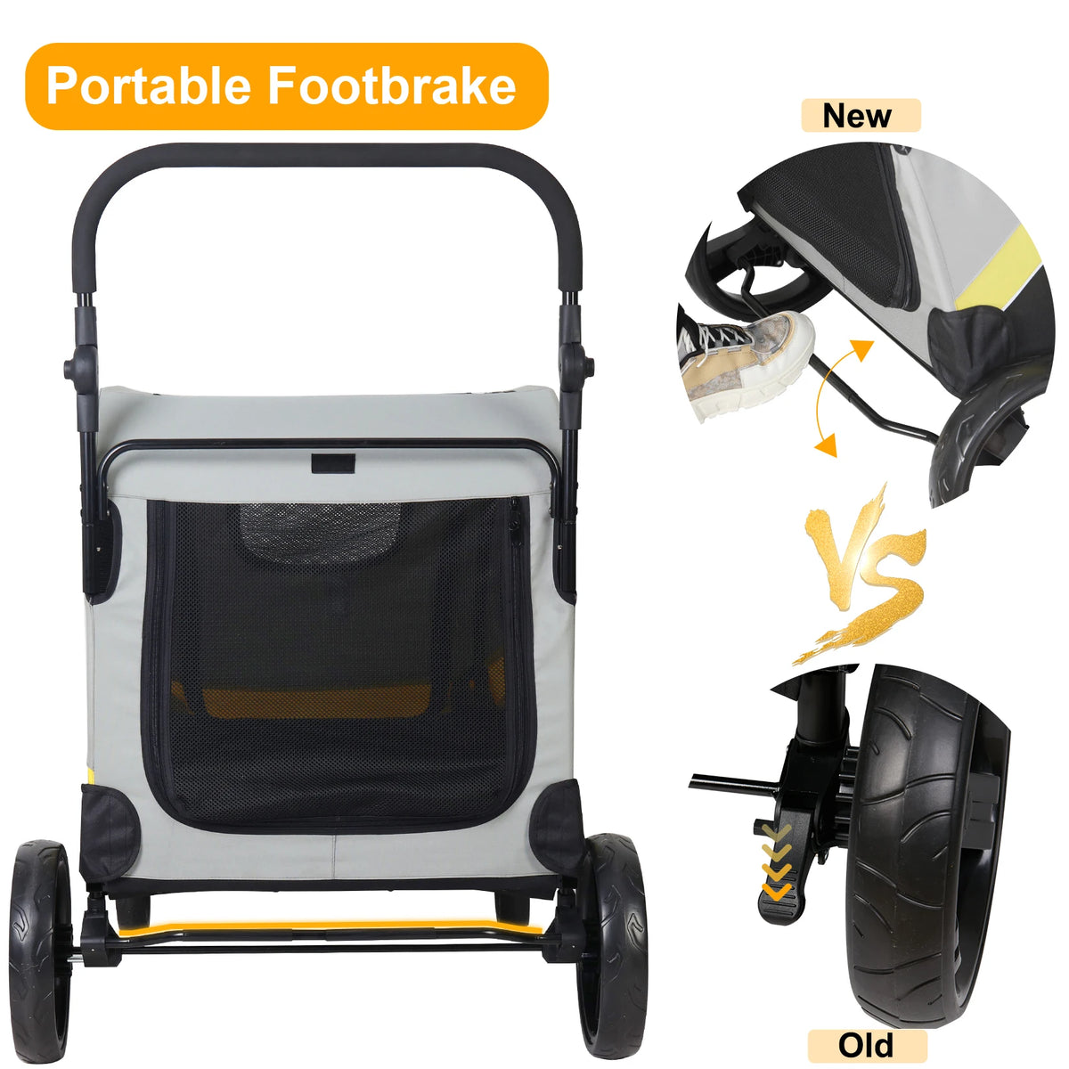Foldable Four Wheel Dog Stroller With Shock Absorbing Swivel Wheels