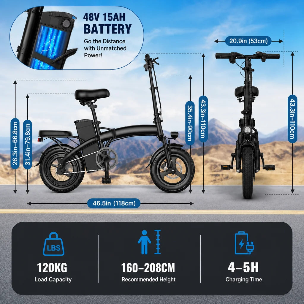 Foldable Electric Bike 500W 48V 60Km Range For Adults