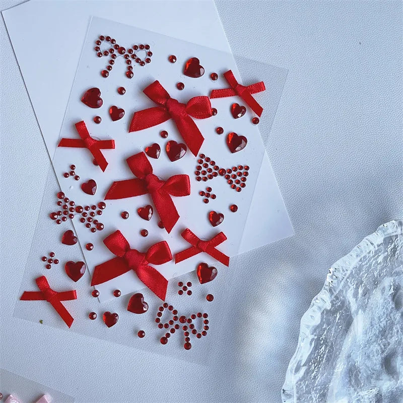3D Bow Heart Kpop Photocard Stickers For Scrapbook Journals