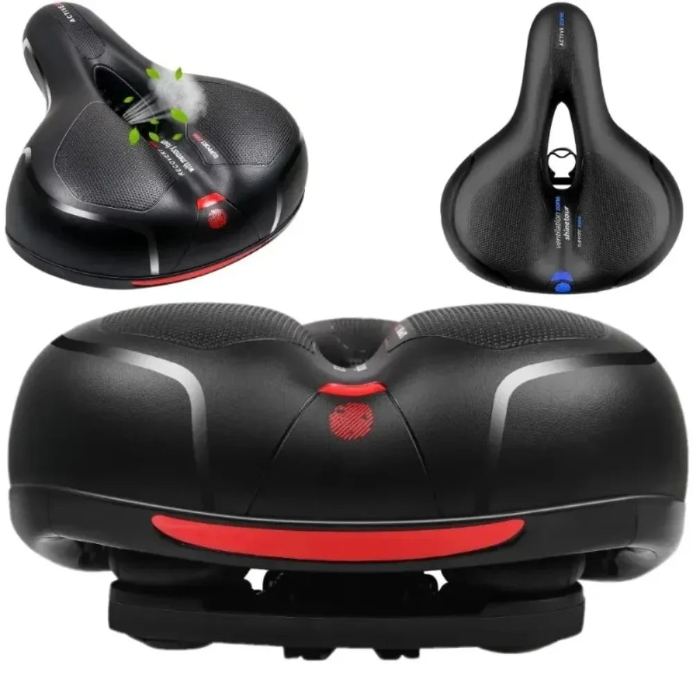Hollow Breathable Bike Seat Cushion Widened Soft Bicycle Saddle With Taillight for Mountain & Road Cycling