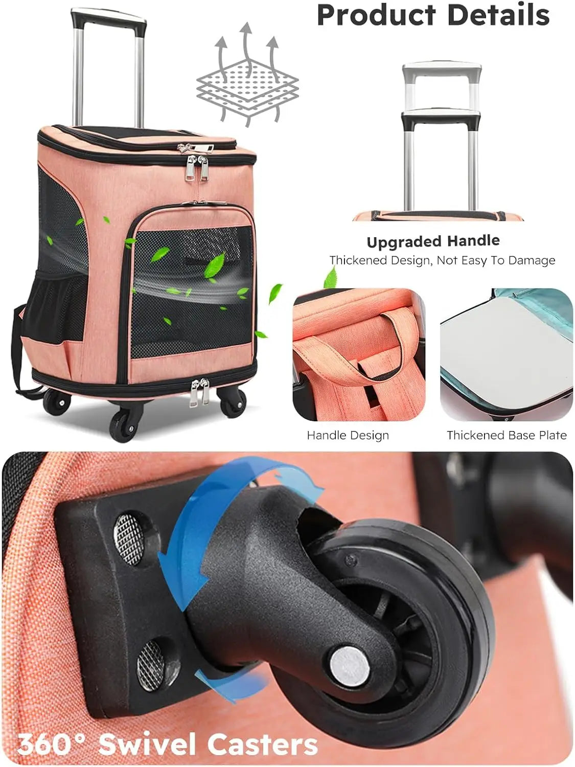 3-In-1 Wheeled Pet Carrier Backpack With Rolling Travel Convenience