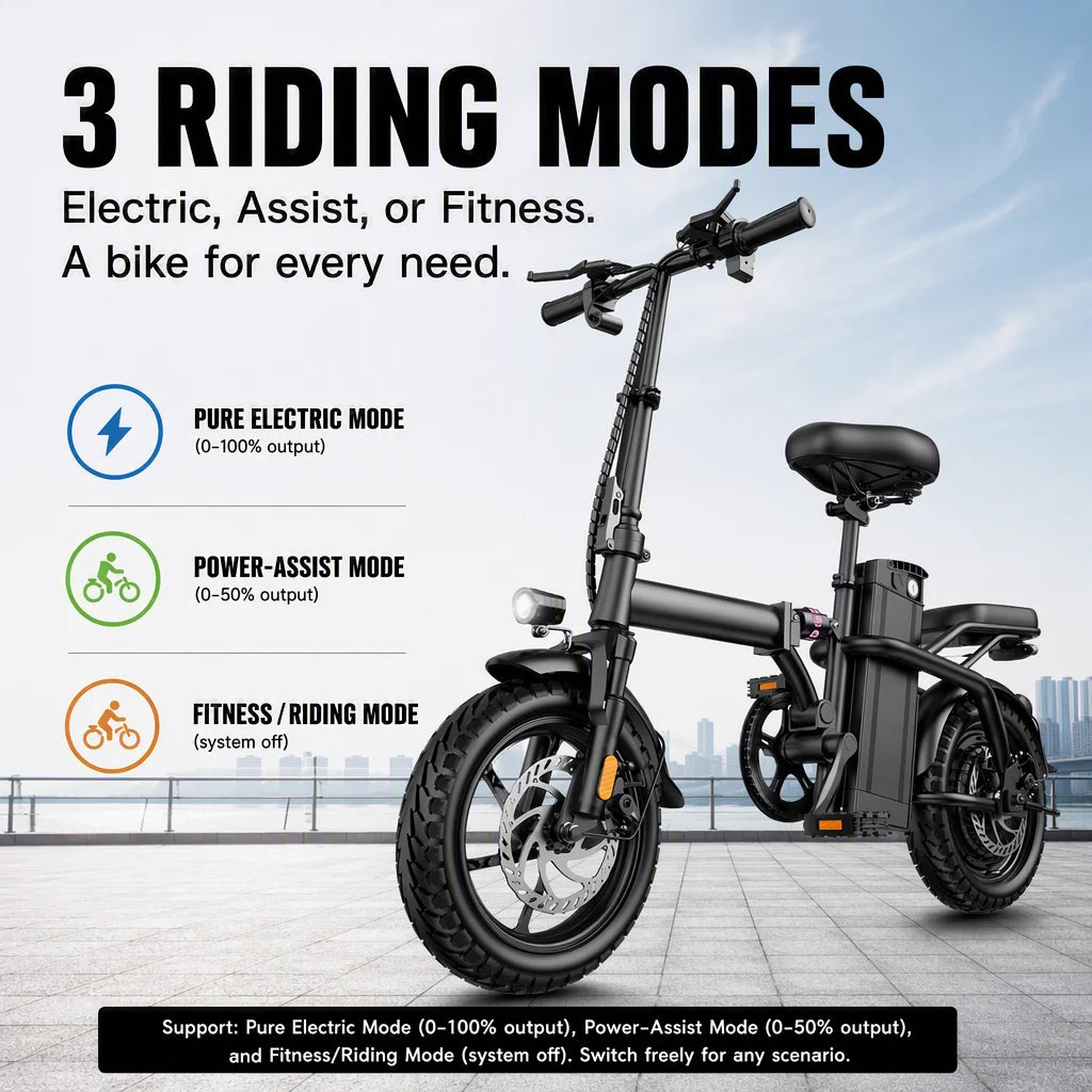 Lightweight Folding Electric Bike With Removable Battery and Dual Disc Brakes