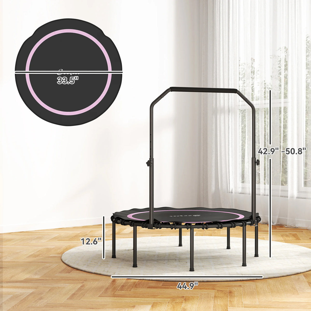 Soozier Foldable Adult Rebounder Trampoline With Adjustable Handlebar
