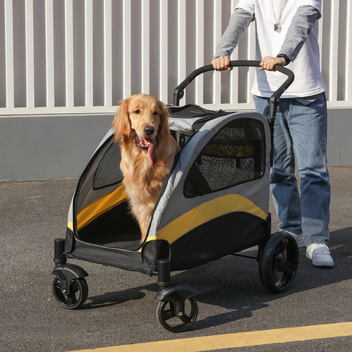 Foldable Breathable Dog Stroller With Four Wheels for Travel