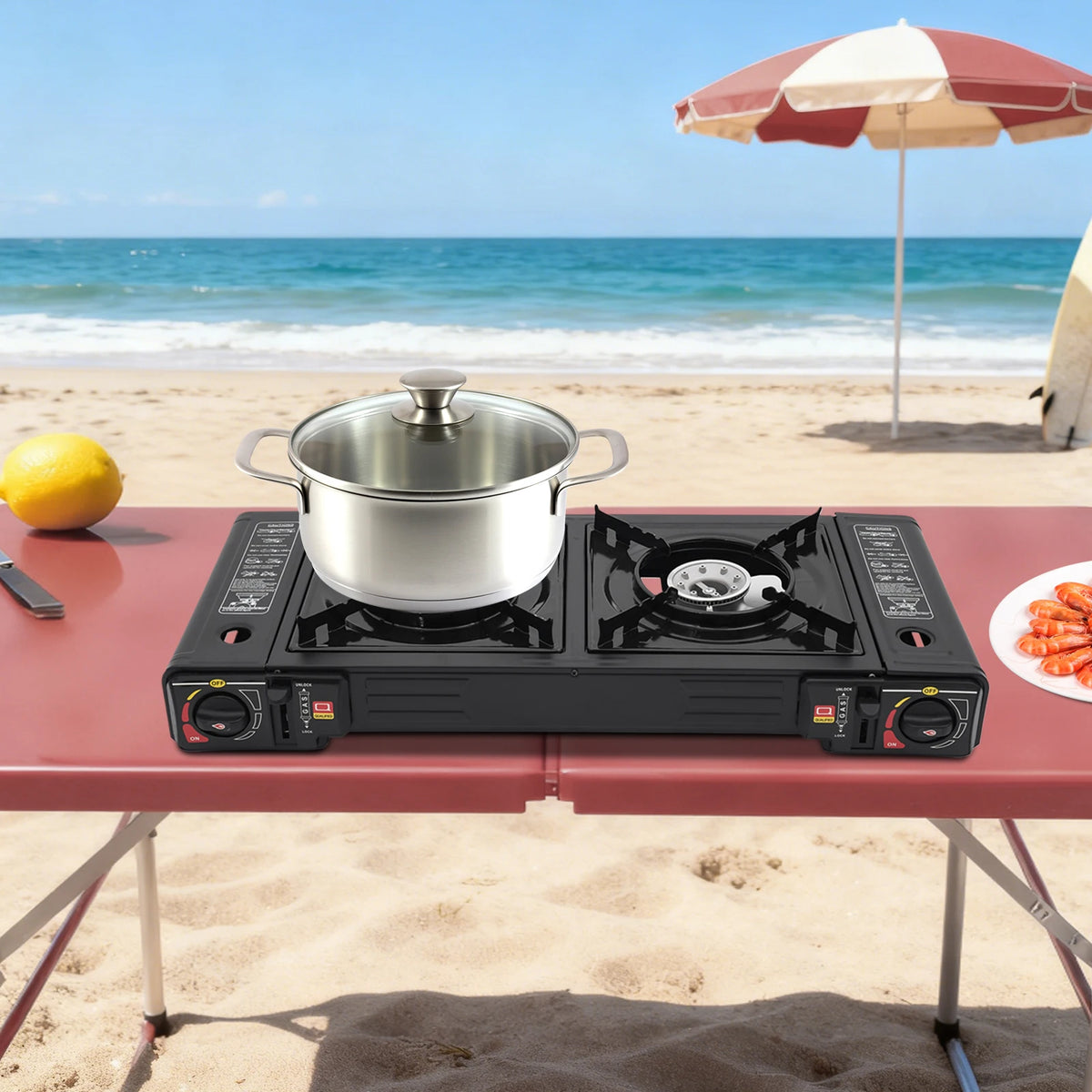 Portable Dual Burner Butane Stove With Auto Ignition Carry Case