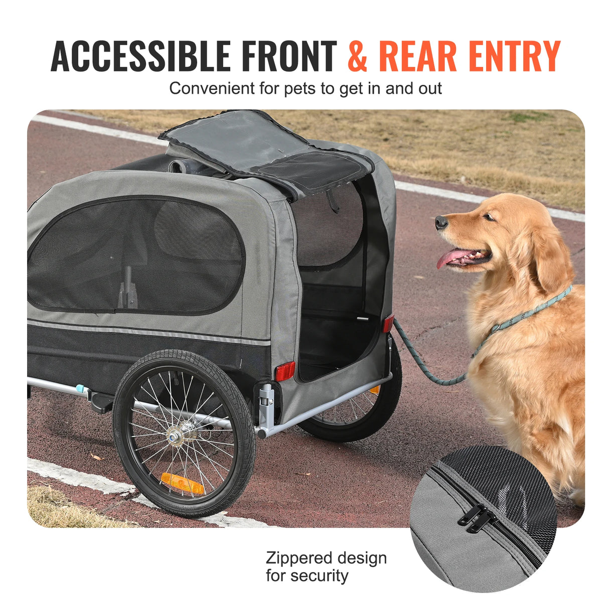 SucceBuy Folding Dog Bike Trailer Pet Carrier With Safety Reflectors