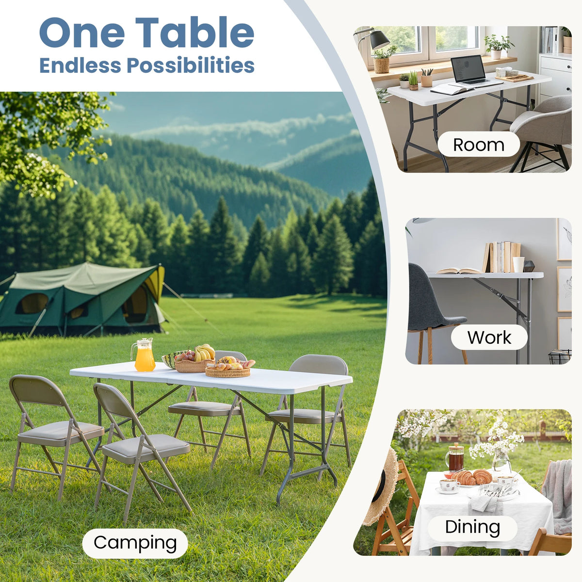 JHK Folding Camping Table With Carry Handle And Safety Lock