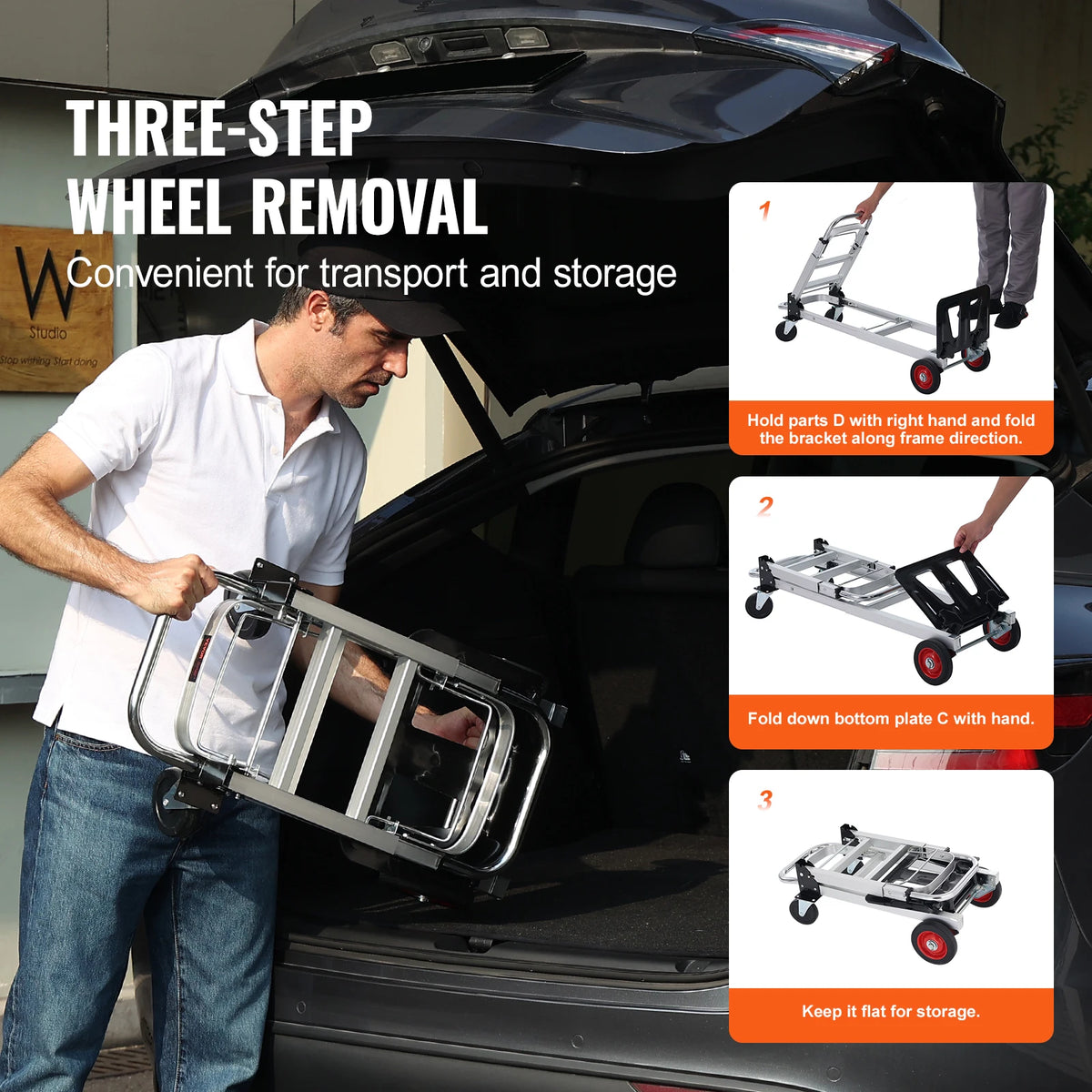 SucceBuy 400 lbs Folding Hand Truck Lightweight Dolly with Wheels Foldable Luggage Utility Cart for Warehouse Transport Moving