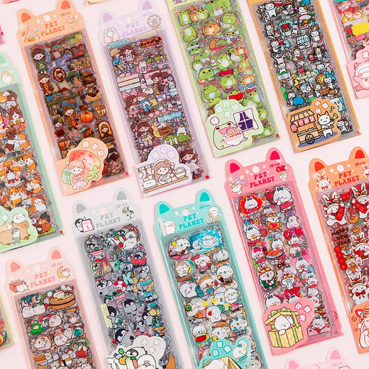 Pet Planet Cartoon Waterproof PVC Stickers for Journals and Crafts