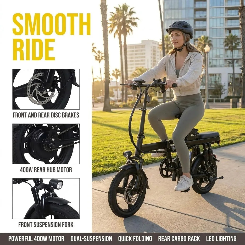 Folding Electric Bike With Rear Seat And Removable Battery