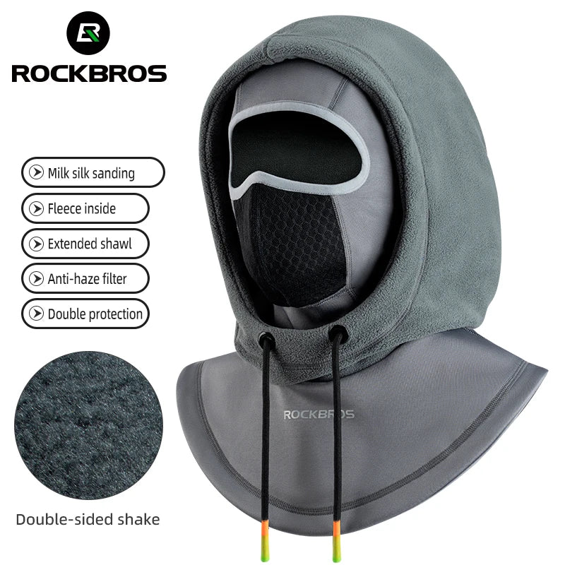ROCKBROS Motorcycle Scooter Mask Winter Cycling Face Mask Women Men Hood Balaclava Warm Windproof Ski Mask Fleece Double Layer