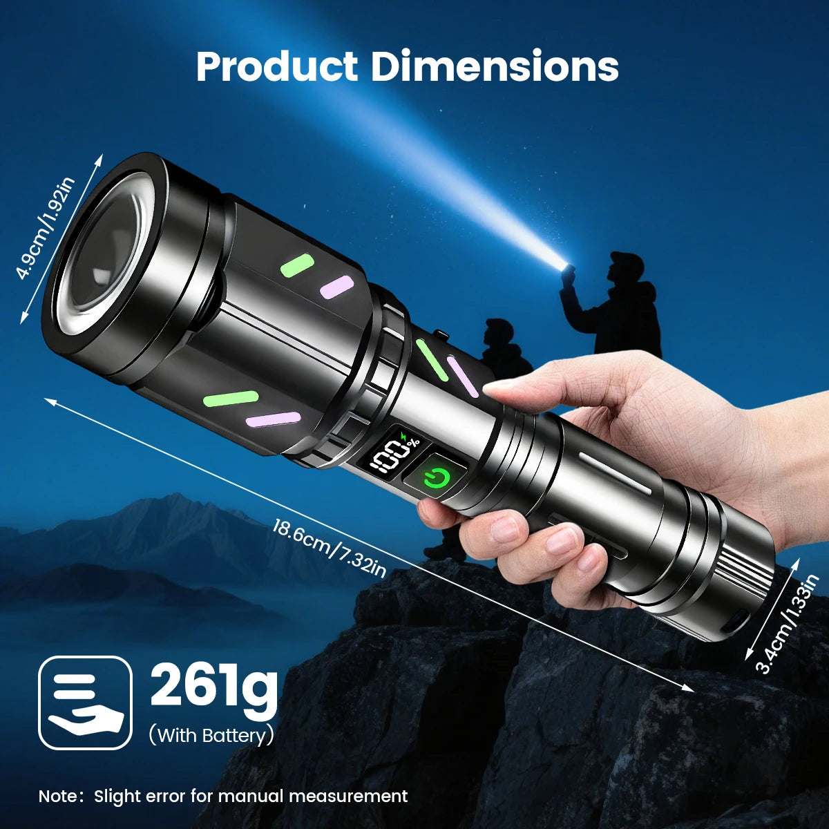 Vastfire Rechargeable IPX6 Waterproof Zoom LED Flashlight Power Bank