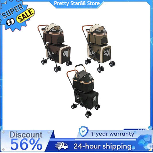 Bymaocar Foldable Two Tier Pet Stroller for Dogs and Cats