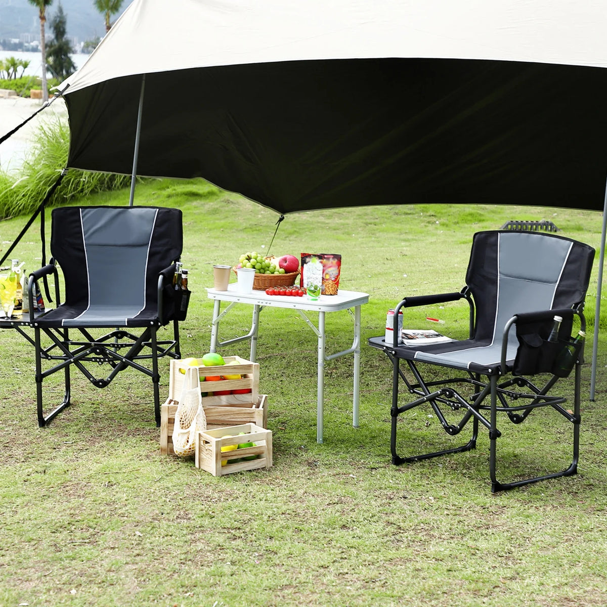 HiMiss Heavy Duty Folding Directors Chair Side Table Cup Holder