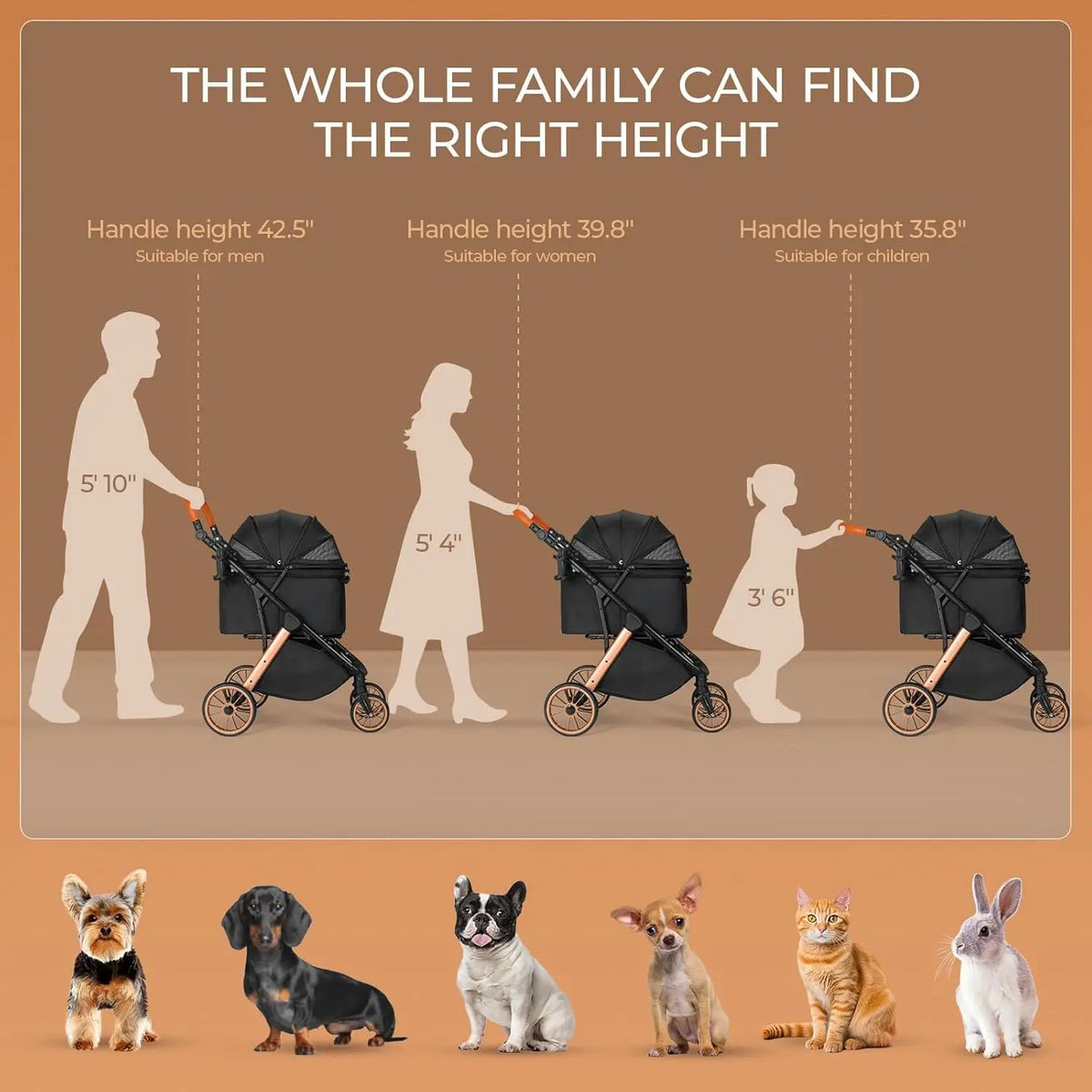 Foldable Pet Stroller for Dogs and Cats with Sun Shade