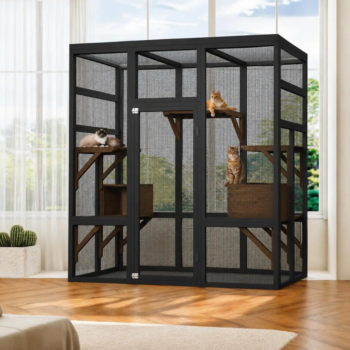 HiMISS Wooden Outdoor Catio Cat Enclosure With Weatherproof Roof