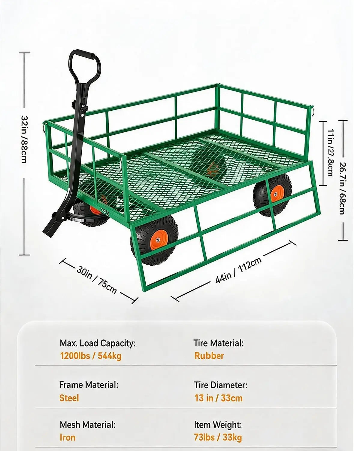 Tacleekii Heavy Duty Steel Garden Wagon With Removable Mesh Sides