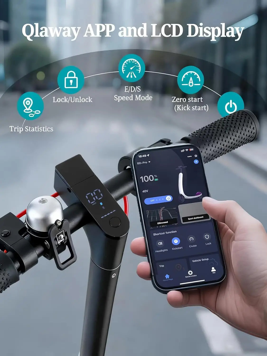 Foldable Electric Scooter, Solid Tires, Dual Brakes And LED Display