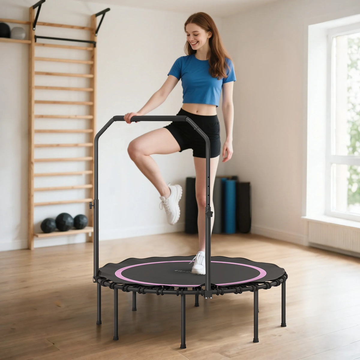 Soozier Foldable Adult Rebounder Trampoline With Adjustable Handlebar