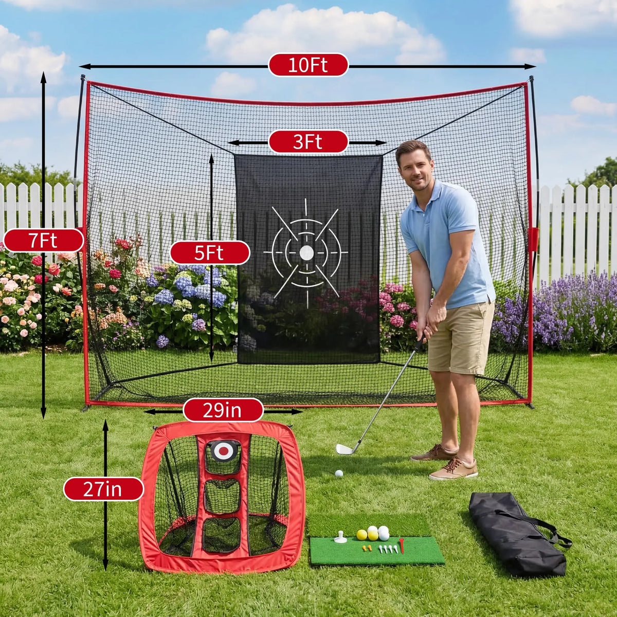 HiMISS Golf Practice Hitting Net With Turf Mat And Bag